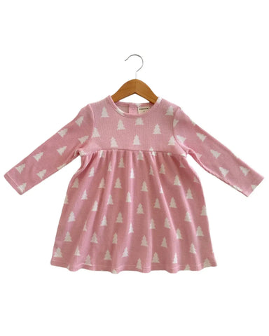 Waffle Simple Dress | Pink Christmas Trees - PREORDER