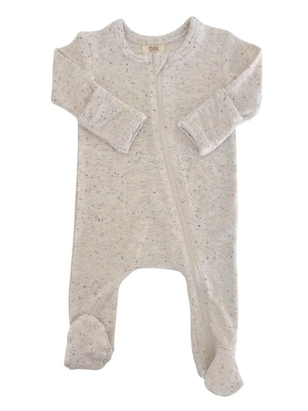 Speckle Zip Footie Romper | Dove - PREORDER