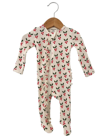 Waffle Zip Ruffle Footie Romper | Holly - PREORDER