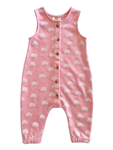 Tank Button Pants Romper | Blush Rainbow - PREORDER