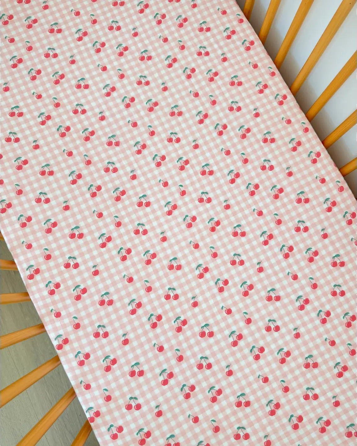 Muslin Crib Sheet | Gingham Cherries - PREORDER