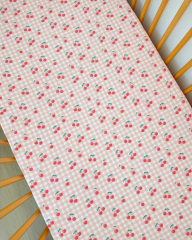 Muslin Crib Sheet | Gingham Cherries - PREORDER
