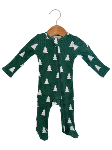 Waffle Zip Footie Romper | Spruce Trees - PREORDER