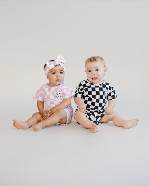 Checkered Smiley Top & Shorts Set | Pink - PREORDER