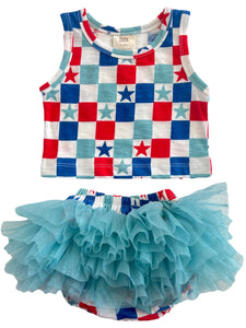 Tutu Top & Bloomer Set | Blue USA Checkerboard & Stars - PREORDER