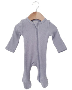 Waffle Zip Footie Romper | Silver - PREORDER