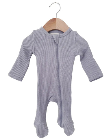 Waffle Zip Footie Romper | Silver - PREORDER