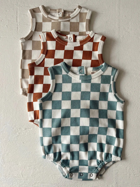 Tank Bubble Romper | Blueberry Muffin Checkerboard - PREORDER