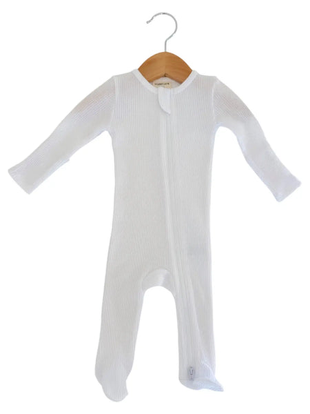 Waffle Zip Footie Romper | Lucent White - PREORDER