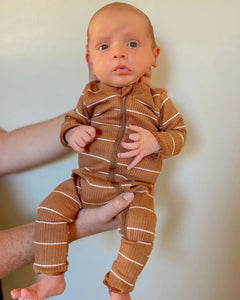 Ribbed Zip Romper | Saddle Stripes - PREORDER