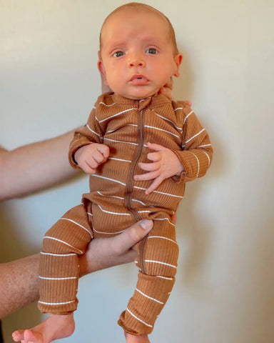 Ribbed Zip Romper | Saddle Stripes - PREORDER