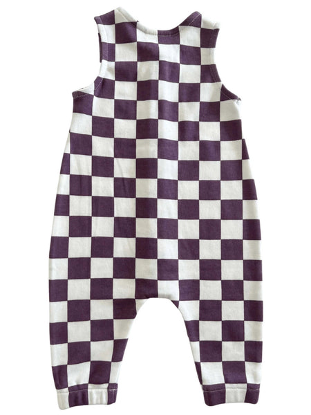 Tank Button Pants Romper | Berry Cheesecake Checkerboard - PREORDER