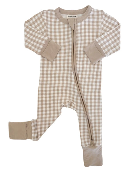 Zip Romper | Tan Gingham - PREORDER