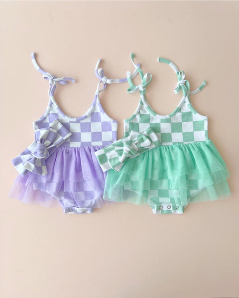 Checkered Tutu Romper | Purple - PREORDER