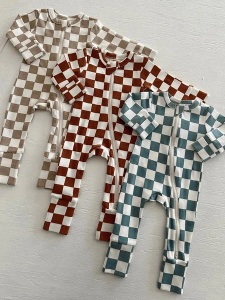 Zip Romper | Blueberry Muffin Checkerboard - PREORDER