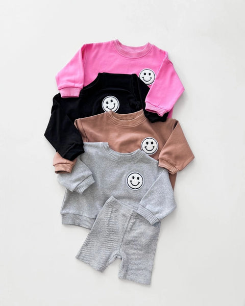 Smiley Top & Biker Shorts Set | Gray - PREORDER