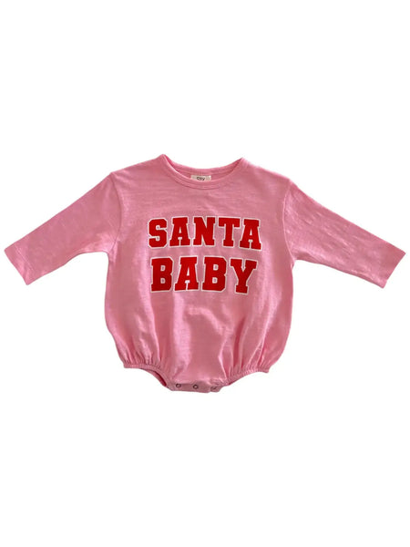 Long Sleeve Bubble Romper | Pink Santa Baby - PREORDER