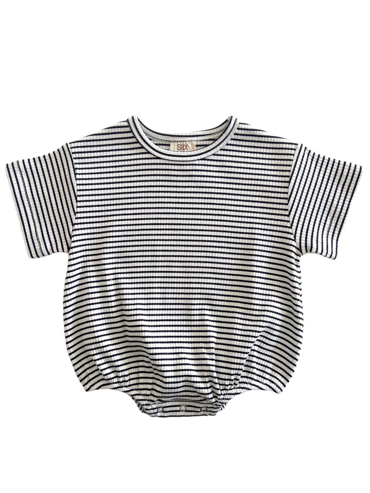 Ribbed Bubble Romper | Black Stripes - PREORDER