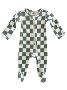 Zip Footie Romper | Matcha Milkshake Checkerboard - PREORDER
