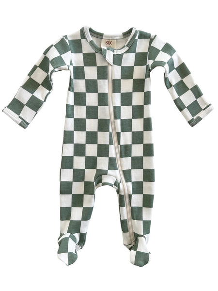 Zip Footie Romper | Matcha Milkshake Checkerboard - PREORDER