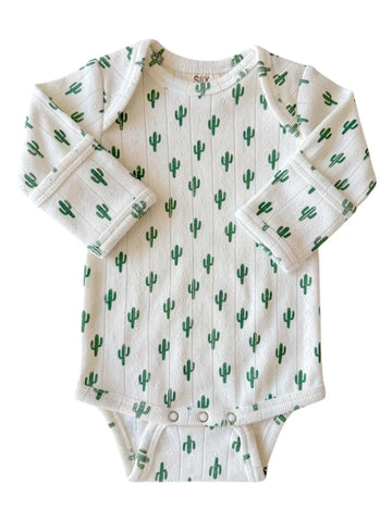 Organic Pointelle Long Sleeve Bodysuit | Cactus - PREORDER