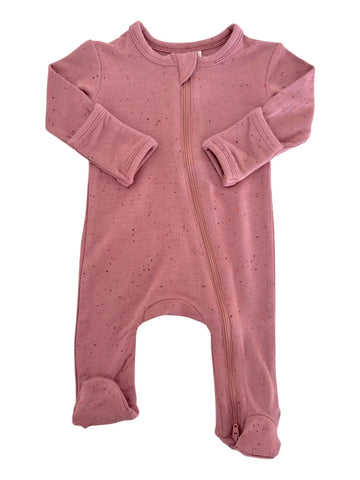 Speckle Zip Footie Romper | Mauve - PREORDER
