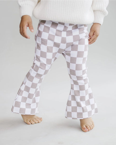 Checkered Flare Pants | Latte - PREORDER