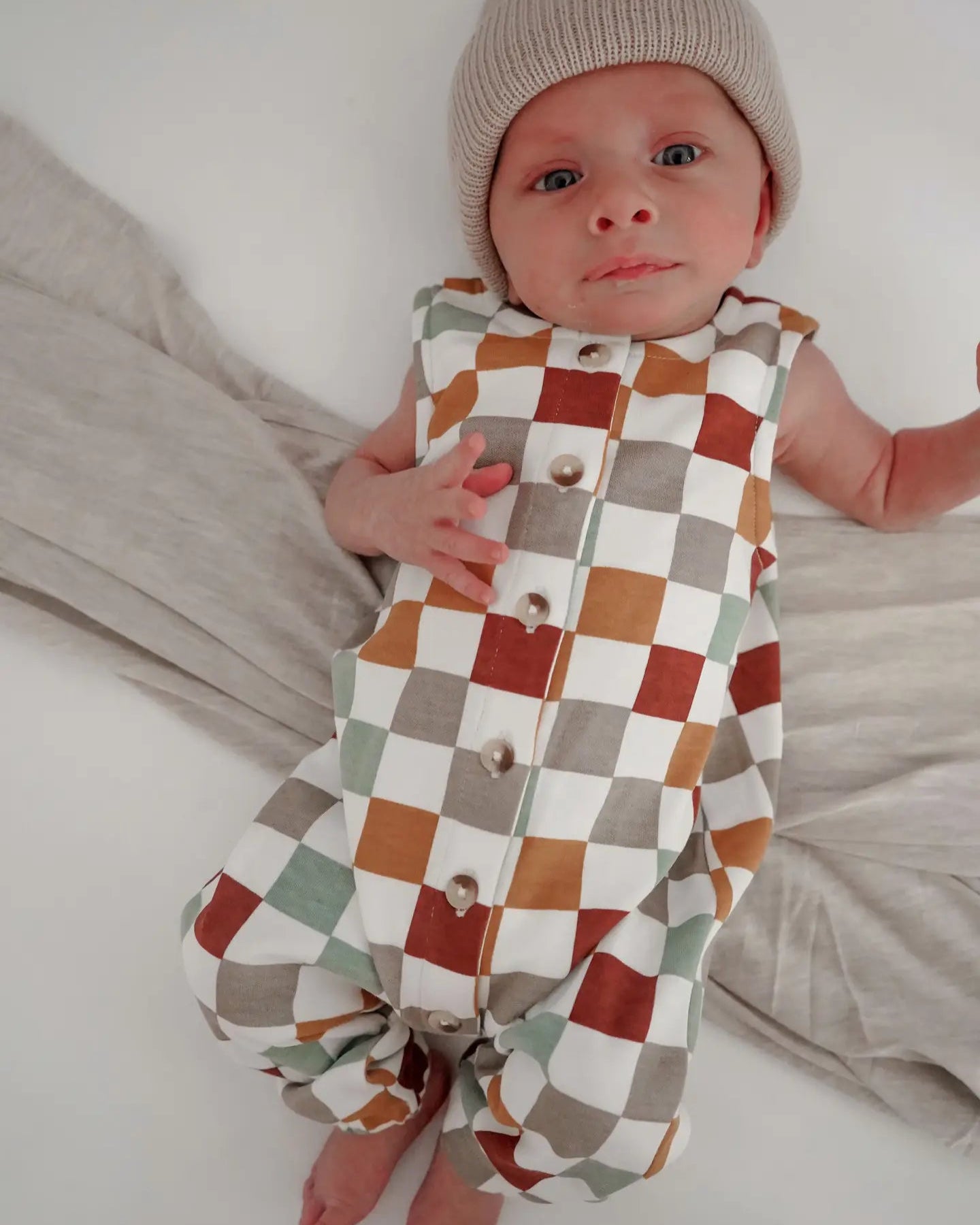 Tank Button Pants Romper | Cannoli Checkerboard - PREORDER
