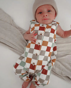 Tank Button Pants Romper | Cannoli Checkerboard - PREORDER