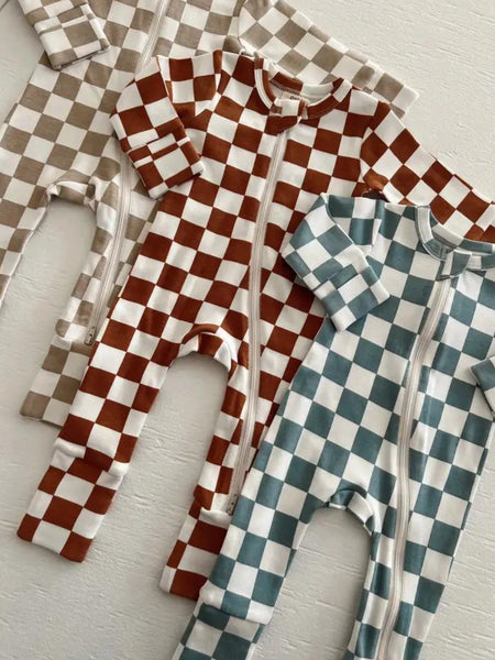 Zip Romper | Tiramisu Checkerboard - PREORDER