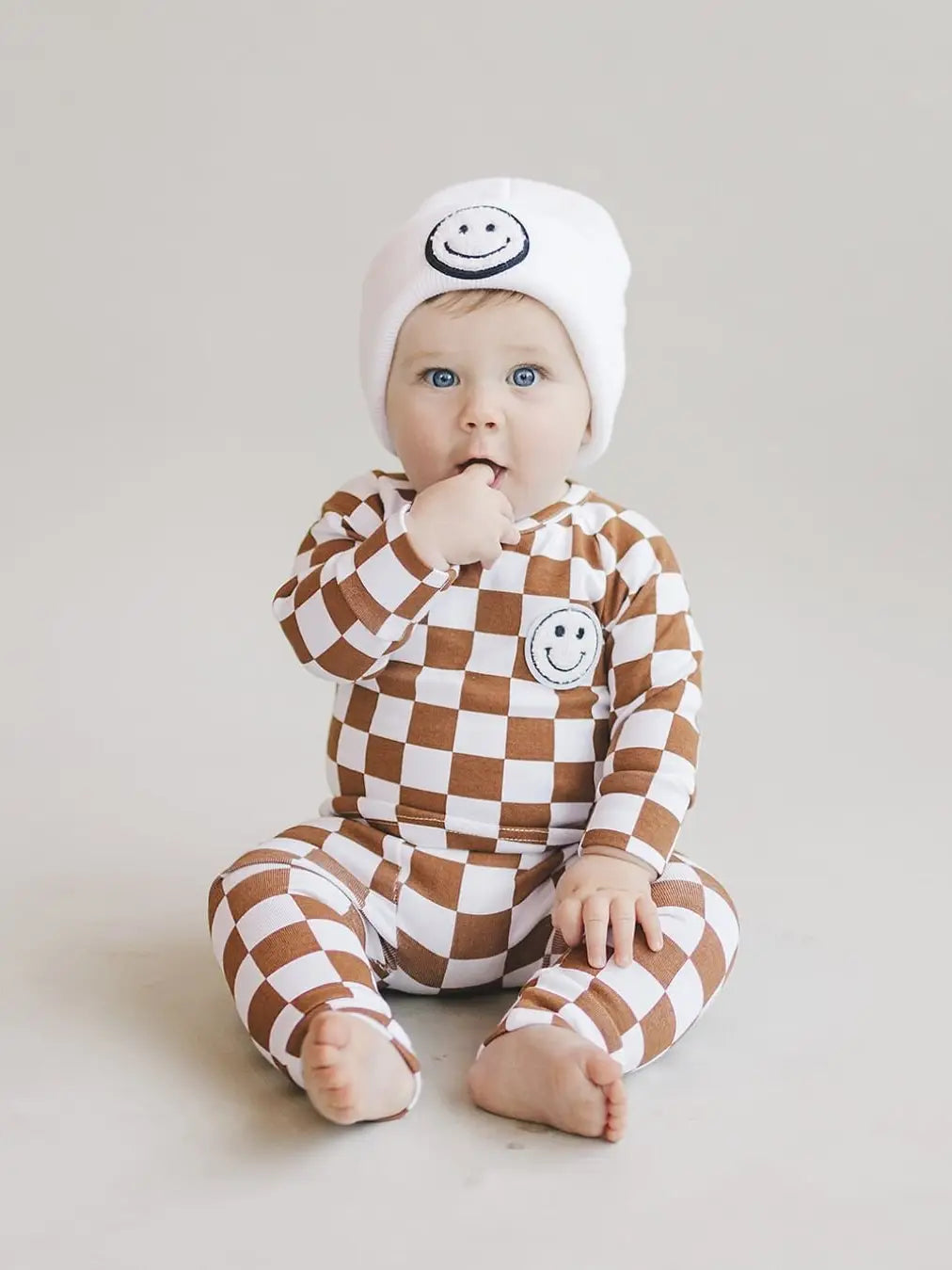 Checkered Smiley Top & Pants Set | Copper - PREORDER