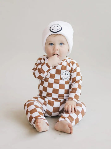 Checkered Smiley Top & Pants Set | Copper - PREORDER