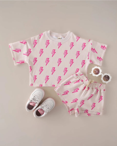Top & Shorts Set | Pink Bolts - PREORDER
