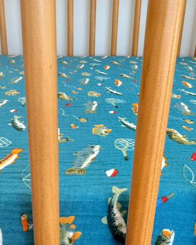 Muslin Crib Sheet | Gone Fishing - PREORDER
