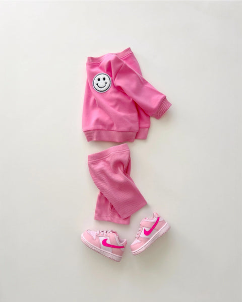 Smiley Top & Biker Shorts Set | Pink - PREORDER