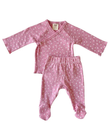 Organic Pointelle Newborn Set | Pink Flower - PREORDER