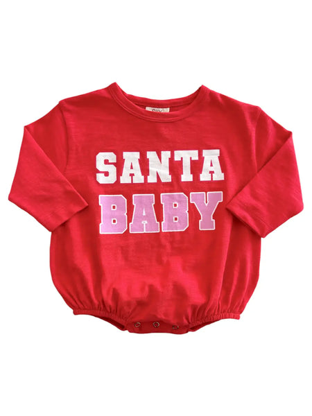 Long Sleeve Bubble Romper | Red & Pink Santa Baby - PREORDER