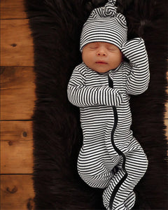 Ribbed Zip Footie Romper | Black Stripes - PREORDER