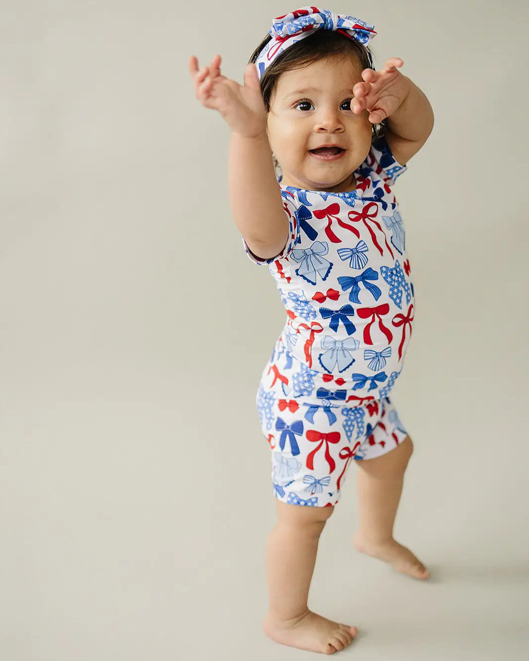 Bamboo Top & Shorts Set | Red-White & Bows - PREORDER