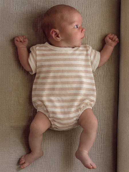 Organic Bubble Romper | Biscuit Stripe - PREORDER