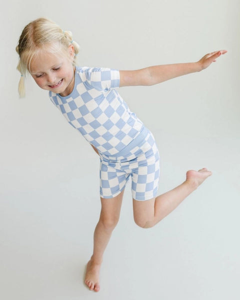 Bamboo Checkered Top & Pants Set | Blue - PREORDER