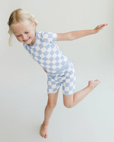 Bamboo Checkered Top & Pants Set | Blue - PREORDER