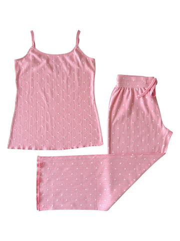Organic Pointelle Women's Cami Lounge Set | Pink w/ White Heart - PREORDER