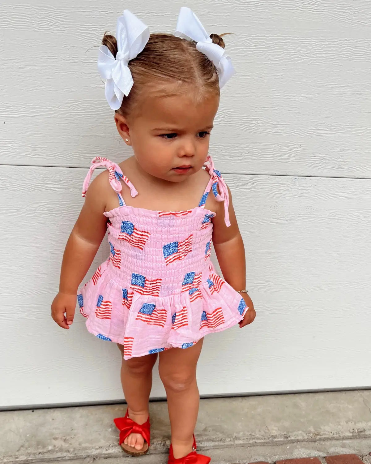 Bubble w/ Skirt Romper | American Flag Pink - PREORDER