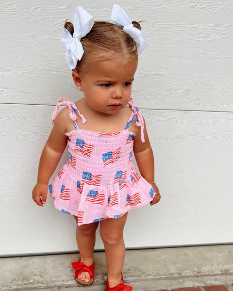 Bubble w/ Skirt Romper | American Flag Pink - PREORDER
