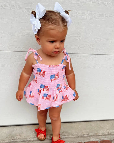 Bubble w/ Skirt Romper | American Flag Pink - PREORDER