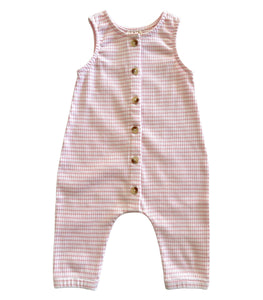 Ribbed Tank Button Pants Romper | Pink Stripes - PREORDER
