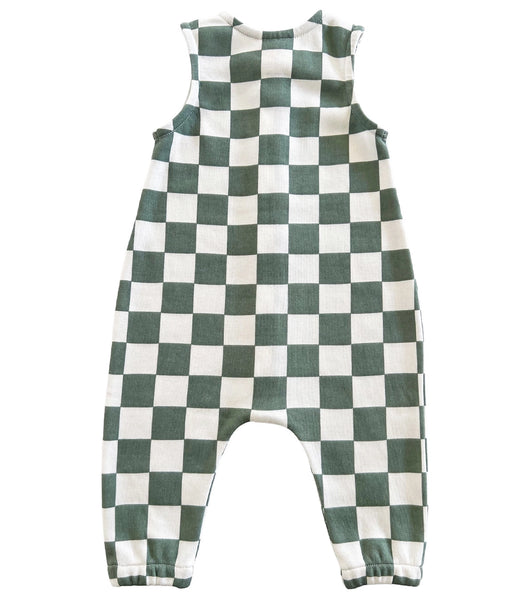 Tank Button Pants Romper | Matcha Milkshake Checkerboard - PREORDER