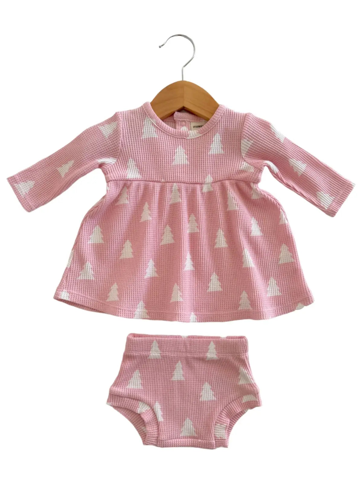 Waffle Simple Dress & Bloomer | Pink Christmas Trees - PREORDER