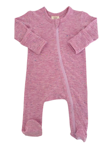 Speckle Zip Footie Romper | Pink - PREORDER